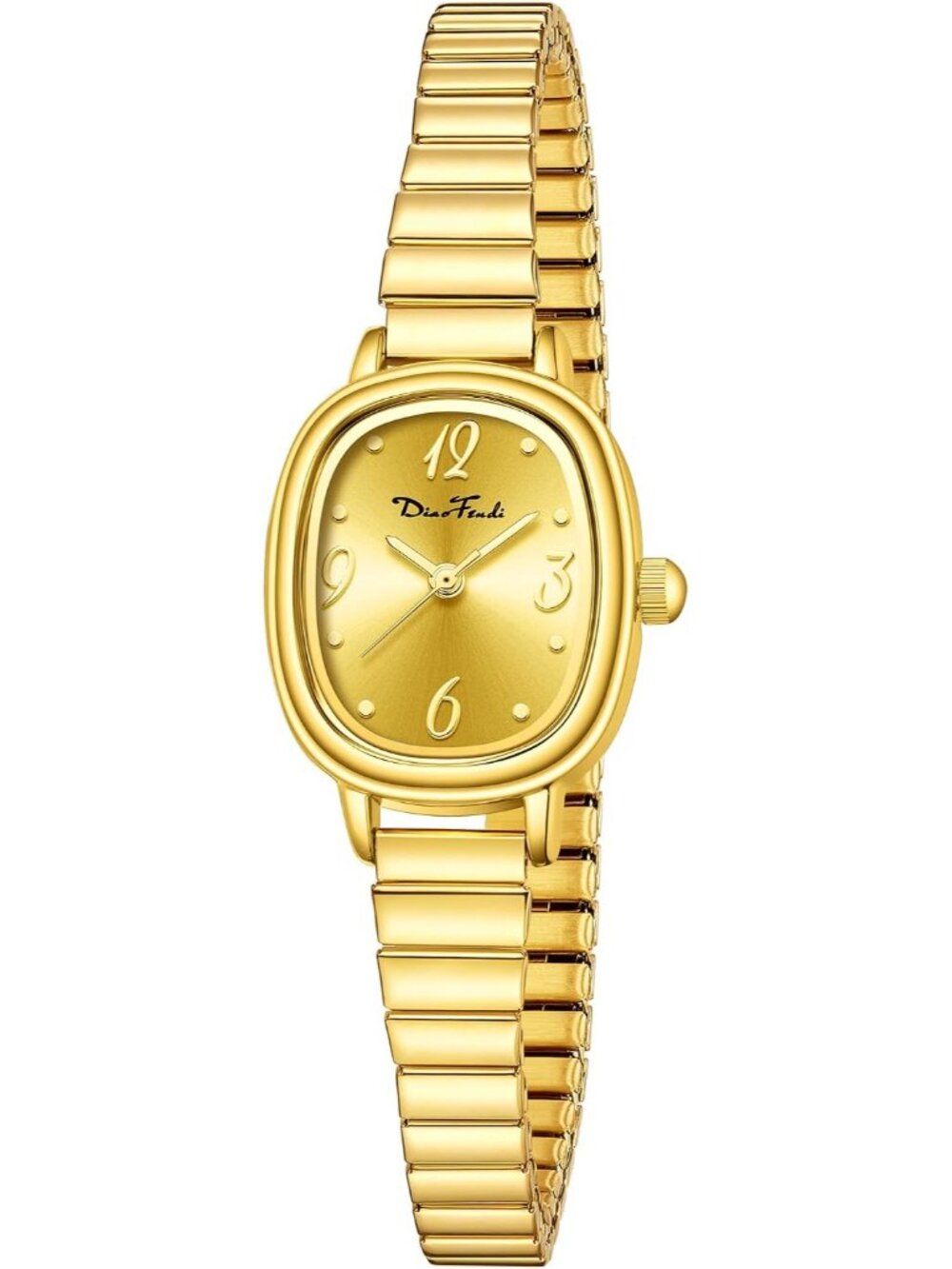 Women’s Gold Petite Rectangular Easy Reader Stainless Steel Band Watch